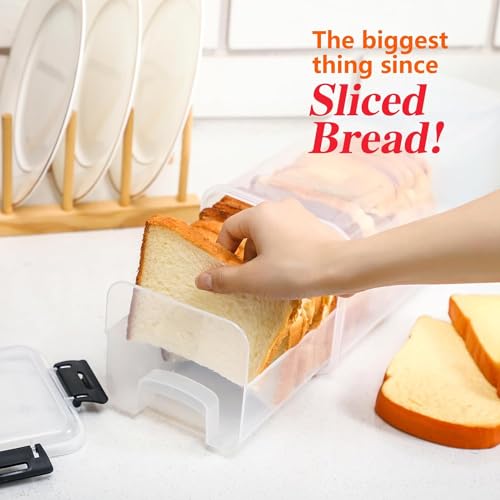 2Pcs Bread Box, Bread Storage Container with Tray for Kitchen Countertop, Plastic Bread Box with Airtight Lid, Loaf Bread Keeper, Sandwich Bread Dispenser, Bread Saver, Bread Holder for Homemade Bread