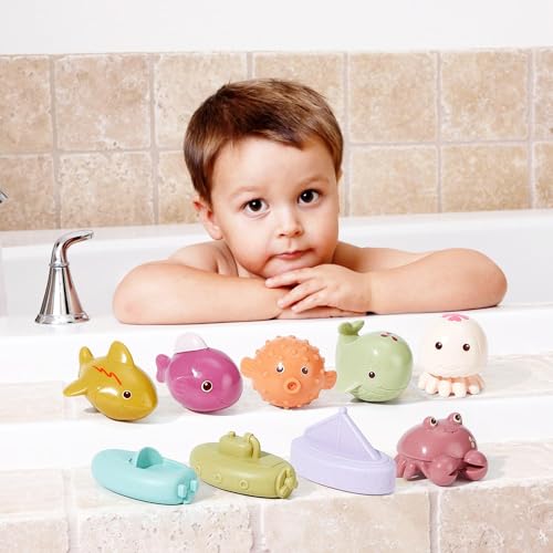 NALACAL 9PCS Baby Bath Toys for Babies and Toddlers,Ocean Sea Animal No Hole Bath Toys, Non Squirting Bath Toys for Tub, Safe Fun Infant Baby Bath Toys for 0 1 3 6 12 18 Months