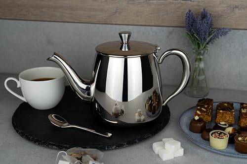 CafÃ© OlÃ© Ol PT-024 Premium Tea Pot, 18/10 Stainless Steel, Mirror Polished, 24oz, Stay Cool Hollow Handles, Perfect Pour Spout, Silver