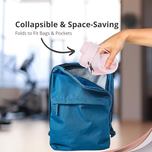 The ABM 2L Collapsible Water Bottle - Leakproof BPA-Free, Reusable, Lightweight Travel Essentials & Water Bottle for Kids - Foldable for Gym, Camping, Hiking, Sports, w/Time Marker (Pink)