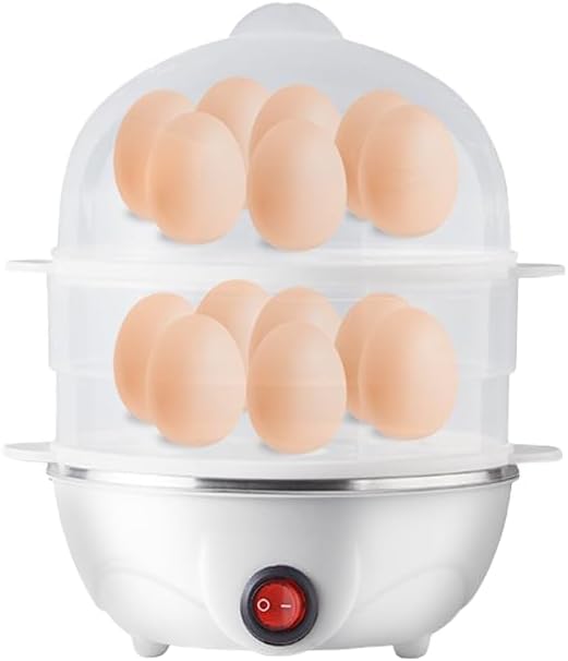 FDTY 1pcs Electric Egg Cooker,Double Layers Egg Cooker,14 Egg Capacity,for Poached,Omelets and Steamed Dumplings,350W,5.7 * 7.3 in,White