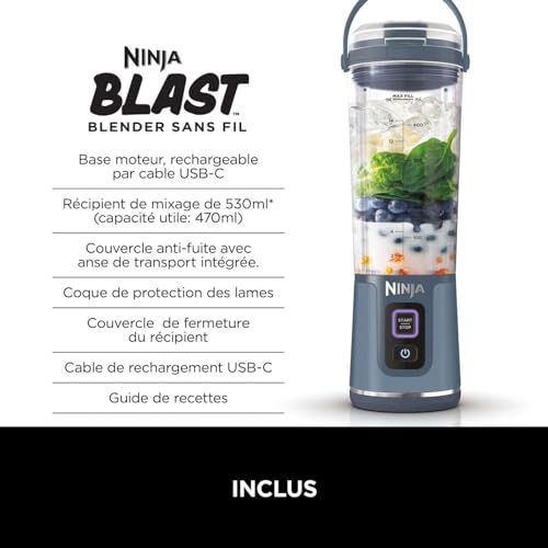 Ninja, Motorised Compact Blender, 530ml, Denim Blue, BC151UKNV