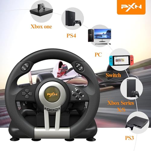PXN V3II PC Racing Wheel Game Steering Wheel, Driving Wheel Volante PC 180 Degree Universal Usb Car Racing with Pedal for Windows PC, PS3, PS4, Xbox One,Xbox Series S/X, Nintendo Switch(Black)