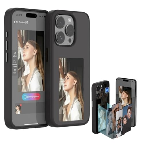 Arsey Smart Screen Projection Phone Case, DIY Images, NFC Transmission, 3.7 inch Ink Screen Display, Anti-Slip, Anti-Shock, Black (Fit for iphone 13 pro max)