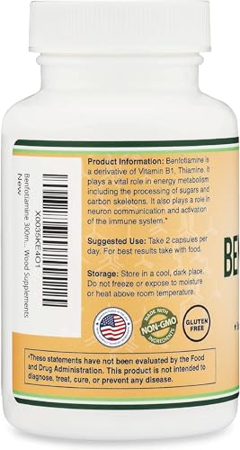 Double Wood Supplements Benfotiamine 300mg (Third Party Tested, 120 Capsules) Made in The USA, to Boost Thiamine Levels (More Absorbable Than Thiamine)