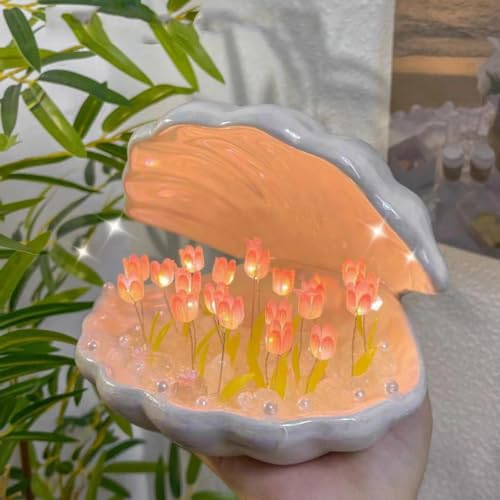 NALACAL DIY Tulip Night Light, 20 Flowers Shell Table Lamp, 2 in 1 Portable LED Handmade Bedroom Decor Creative Gift for Teen Girls, Friends,Children, Birthday, Mother's (Purple)