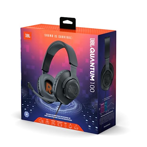 JBL Quantum 100 Wired Over-Ear Gaming Headset with a Detachable Voice-Focus Boom Mic, QuantumSOUND Signature, Lightweight Headband, Memory Foam Ear Cushion, PC and Gaming Console Compatible - Black