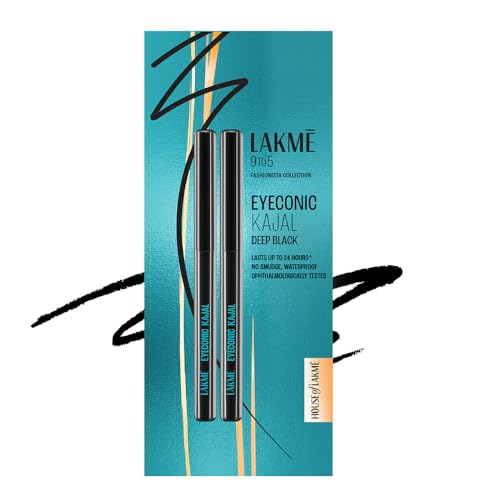 LAKMÉ Eyeconic Black Kajal, Matte Kohl Liner in a Twist Up Pencil - Waterproof, Smudge Proof & Long Lasting Eye Makeup, 0.35 g Twin Pack
