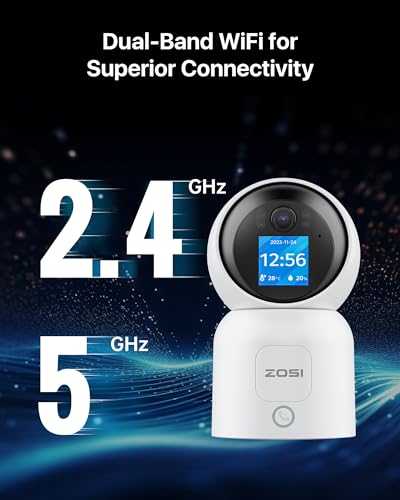 ZOSI 2.5K 4MP Indoor Camera with Screen, 360° Views Baby/Pet Dog Monitor with Gesture/One-Touch Calling, 2 Way Video, 2.4G/5G Dual-Band WiFi Home CCTV Security Camera, Person Detection, C519M