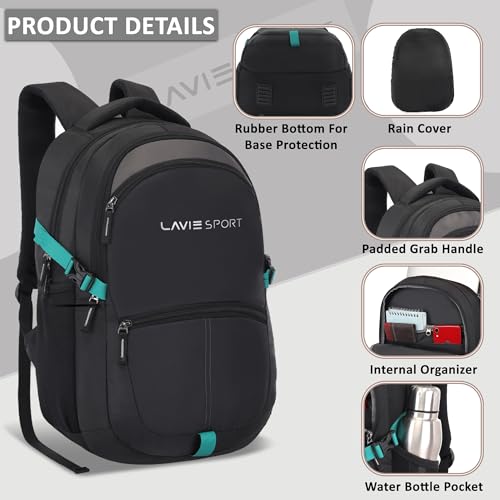 Lavie Sport Titan 29L Casual Backpack with Laptop Sleeve For Men & Women | Rain Cover Backpack for Boys & Girls