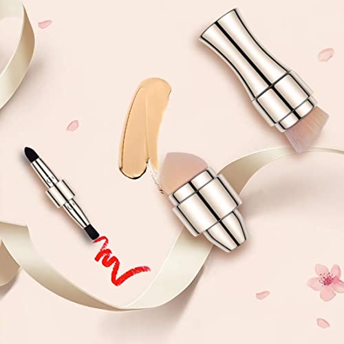 Excefore 4 in 1 Makeup Brush Set, Lip Brush, Smudge Brush, Contour & Blush Brush, Sponge Brush for Eyes Lips Face Foundation Makeup, Multifunctional for Girls Women (Rose Gold Brush)
