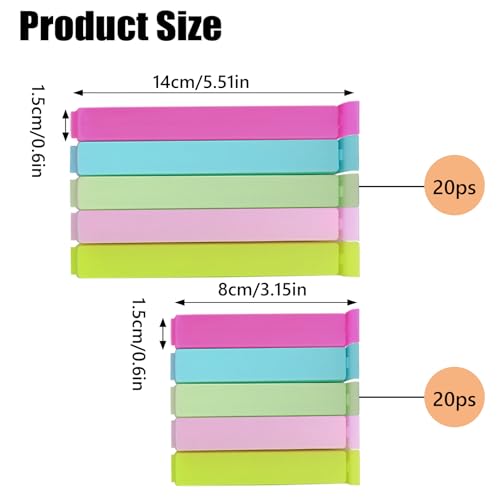 Zhtulck Bag Clips for Food Storage, 40 Pcs Food Bag Clips 2 Sizes & 4 Colours Food Clips Bag Reusable Plastic Clips Sealing Clips for Food Bags Freezer Bag Clips for nacks, Food, Sandwich
