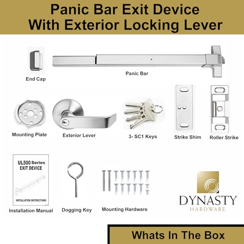 Dynasty Hardware Push Bar Panic Exit Device Aluminium, With Exterior Lever