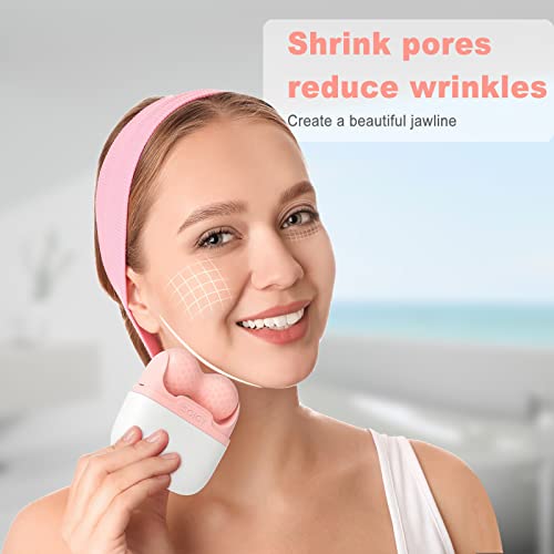 Leeshine Ice Roller for Face and Eyes - Facial Skin Care Tools with 2 in 1 Face Roller and Travel Case, Self Care Gift for Men Women (Pink)