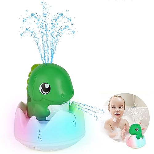 TERRIFI Baby Bath Toys, Light Up Squirt Dinosaur Bath Toys for Kids, Rechargeable Water Spray Bathly Sprinkler Automatic Floating Fountain Bath Toy Pool Bathroom Toy for Baby