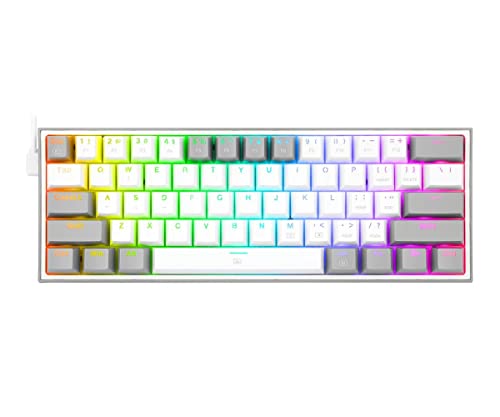 Redragon K617 Fizz 60% Wired RGB Gaming Keyboard - 61 Keys Hot-Swap Compact Mechanical Keyboard with Linear Red Switches, Pro Driver/Software Supported - White/Grey