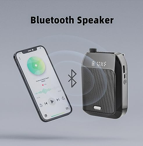 VOEMPHI UHF Wireless Voice Amplifier, 15W Rechargeable PA System (2400mAh) Bluetooth Speaker With Wireless Headset Microphone for Teachers, Tour Guide and more (Black)
