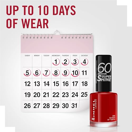 Rimmel London Colour Your Way 60 Seconds Super Shine Nail Polish - Quick Drying - Resists Chips & Fading, Lasts Up To 10 Days - Precise Application In One Stroke - 315 Queen Of Tarts, 8 ml( .25 fl.oz)