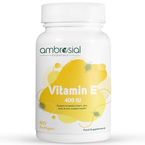 Ambrosial Vitamin E Capsule for face & Skin VIT E 400 IU supplements| Natural & Pure Vitamin E High Strength Capsules| Hair Skin & Nail Vitamins for Women & Men (Pack of 1-60 Softgels)