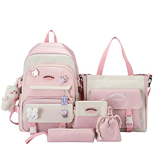 YGYCF Kawaii Backpack 5Pcs Set for Student with Cute Bear Accessories - School Bags for Teen Girls Back to School Supplies