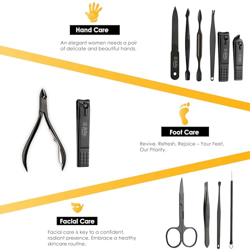 Beauté Secrets Foolzy Stainless Steel Nail Scissors Manicure Grooming Kit Set with Nail Clippers, Peeling Knife, Nail Cleaning Knife, Acne Needle, Blackhead Tool