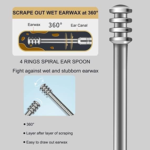 6-in-1 Earwax Removal Kit, Ear Pick Ear Cleansing Tool Set, Stainless Steel Ear Curette Spiral Ear Wax Remover Tool with Storage Bag for Travelling