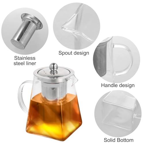 YILANJIN Glass Teapot, 750 ml Square Glass Teapot with Removable Infuser, Borosilicate Glass Teapot, Stovetop Safe Tea Maker, Perfect for Tea, Flowering Tea, Herbal Tea and Coffee