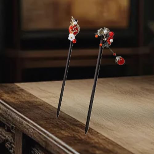 EWEIS 4PCS Set of Vintage Hairpins, Chinese Handmade Wooden Hairpins Japanese Red Hairpins Classic Geisha Hair Accessories with Tassels, for Costume Weddings for Women Girls??ength 18cm/7inch