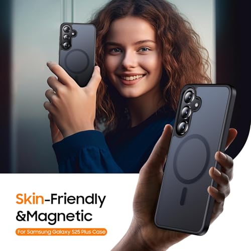 Strong Magnetic Case for Samsung Galaxy A56 5G, Compatible with Magnetic Charging, Slim Translucent Matte Military Grade Drop Protection Rugged Magnetic Case (Black, Samsung Galaxy A56 5G)