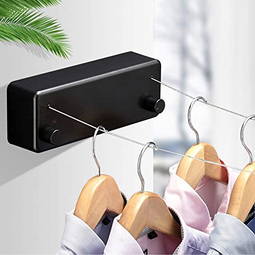 AUTOYSUR 13.8 Ft Adjustable Stainless Steel Double Clothesline Retracting Indoor/Outdoor Heavy Duty Laundry Line, Black