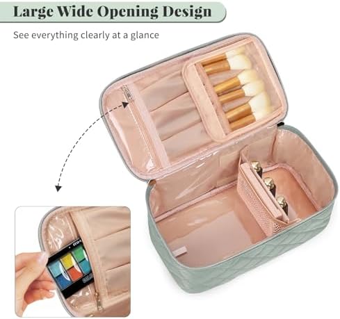 OCHEAL Makeup Bag, Portable Cosmetic Bag, Large Capacity Travel Makeup Case Organizer, Black Makeup Bags For Women Toiletry Bag for Girls Traveling With Handle and Divider