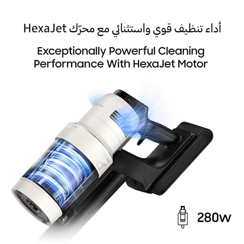 Samsung Bespoke Jet Cordless Stick Vacuum Cleaner, 100 Minute Run Time, 280W Suction Power, AI Cleaning Mode, All-in-one Clean Station, Smart Wi-Fi, Black Chrometal, VS28C9764QG/SG (UAE version)