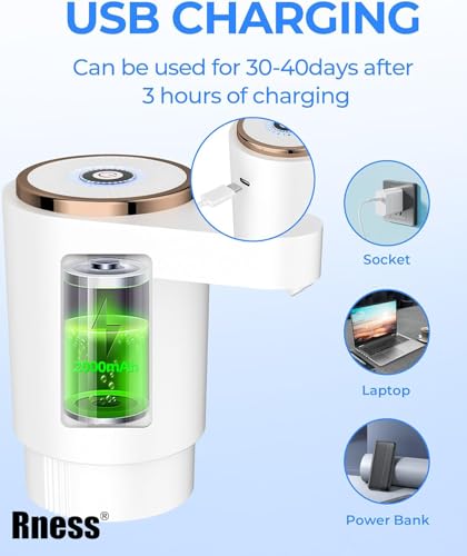 Rness Water Dispenser Pump Electric,Double Pumps High Horsepower,Double Water Outlets,Type-c Interface Charging Portable Electric Water Pump Jugs,USB C Charging,for Office,Home,Kitchen White