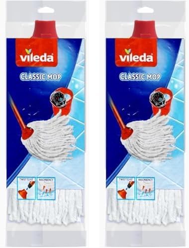 3action Supermocio Floor Mop with a Stick, Versatile, Red Spot Eraser, Blue Microfibre, 3d Red Spots, 14 X 7 X 157 Cm - Pack of 2 Cotton Mop Refill