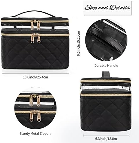 OCHEAL Makeup Bag, Portable Cosmetic Bag, Large Capacity Travel Makeup Case Organizer, Black Makeup Bags For Women Toiletry Bag for Girls Traveling With Handle and Divider