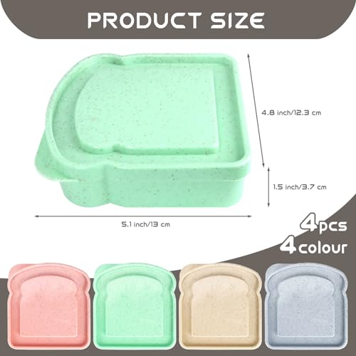 4Pcs Sandwich Containers for Lunch Boxes, Reusable Sandwich Box Container for Kids, Sandwich Holder Bread Container for Adults, BPA Free, Microwave & Dishwasher Safe, School, Office, Camping