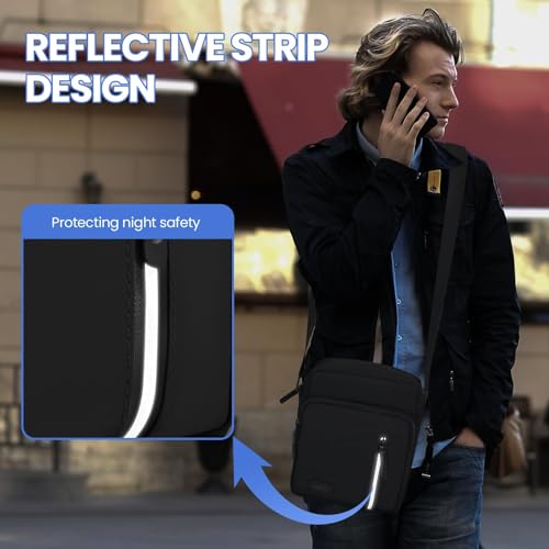 KASTWAVE Shoulder Bag Mens Crossbody Bag with Adjustable Strap Lightweight Waterproof Messenger Bag wiht Multiple Pockets Cross Body Bag for Daily Use Shopping Working Travel, Black