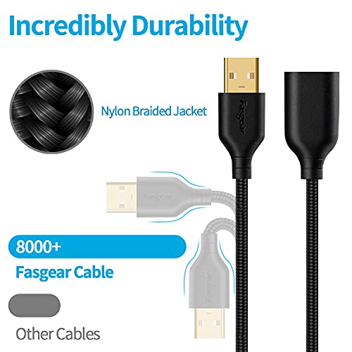 Fasgear USB 2.0 Extension Cable: a Male to a Female USB Extension Lead for Charging and Syncing - USB Extender for Printers |Cameras|Mouse|Keyboards & other Computer Accessories (2 Pack Black, 10ft)