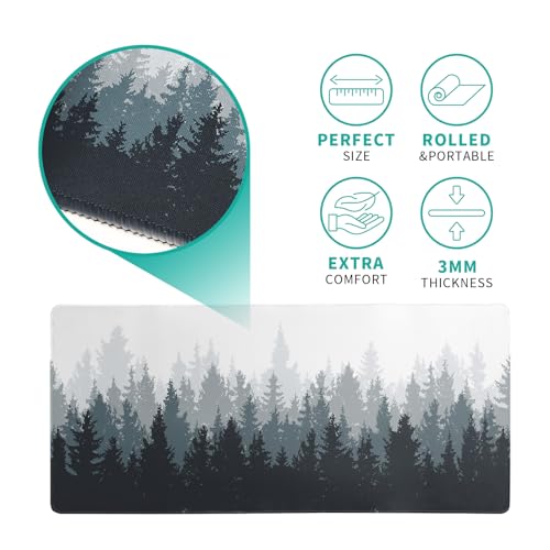 Brecoy Desk Mat,Large Mouse Pad 31.5x11.8 Inch XL Extended Gaming Mouse Pad Mat with Non-Slip Base Stitched Edges Mousepad for Computer,Office,Keyboard and Laptop - Fog Misty Forest