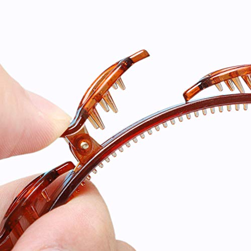 JASSINS 2 Pcs Double Bangs Hairstyle Hairpin Headband, Professional Weave Bangs Clip, Twist Clip Headband with Toothed Headband Braid Tool, Women Girls Fashion Hair Accessories (Black and Brown)