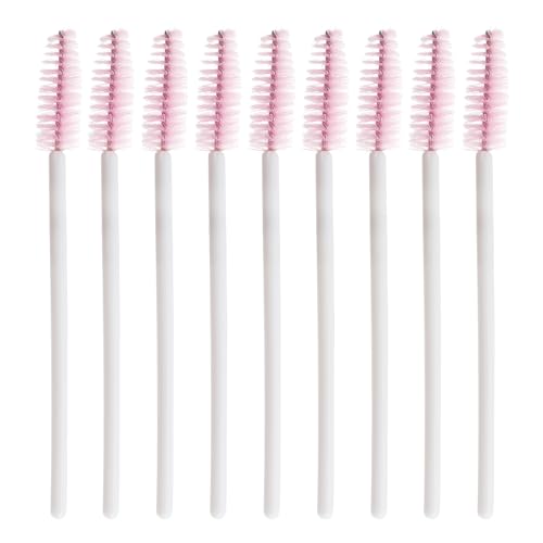 Mekupeu 300 Pcs Set Mascara Wands Disposable Eye Lash Brushes for Eyelash Extensions Makeup Applicator Tool Bulk, White/Pink