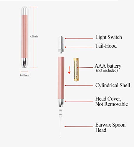 AIPINYUE Ear Wax Removal Tool，Ear Pick，LED Lights Ear Cleaning Kit，Updated Version、Non-Slip，Soft Safety Spoon Head、BPA Free，Replaceable and Easy to Clean，Safe Material (Two Golden)