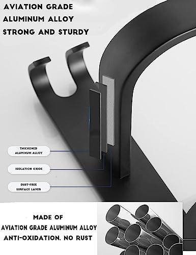 Fohome Towel Bar, Self-Adhesive Towel Rack with Hooks, 2 Rod Towel Holder for Bathroom, 16 Inch Wall Mounted Towel Hanger for Bathroom, Kitchen, Shower (Black)