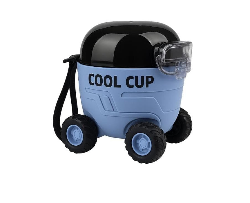 Kids Water Bottle 550ml / 18oz ? Fun Cup Design with Wheels & Strap ? Portable, Spill-Proof Bottle with Straw for Boys & Girls ? Great for School, Camping & Travel