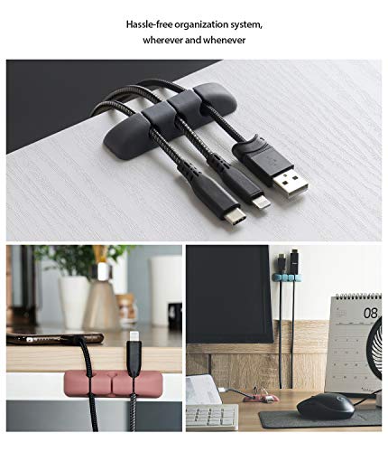 Ringke Cable Organizer [4 Pack] Clips Management TPU Silicone Adhesive Wire Holder Accessory for Power Cords, Home, Office, Cubicle, Headphone, Car