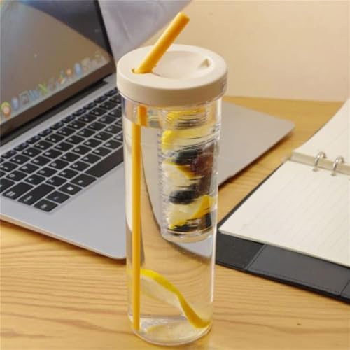 AMERTEER Fruit Infused Water Bottles | 700ML Fruit Infuser Water Bottle with Straw & Lid | Clear Water Bottle with Infuser for Fruit -Leak Proof & Shatter-Proof Reusable Water Bottle Fruit Infuser Gym