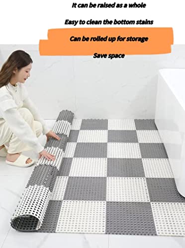 12PCS Bath Mat Non Slip Shower Mat Bathroom Mats Bathroom Rugs Interlocking Soft Floor Mats DIY Floor Mat with Drain Holes for Home Kitchen Bathroom Shower Pool Balcony (Ordinary 6pcs Gray+6pcs White)