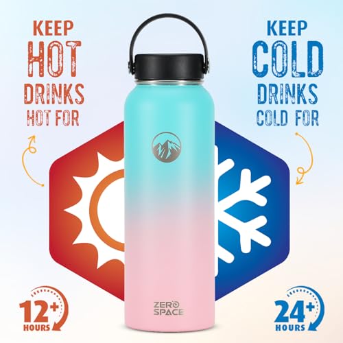 ZeroSpace Stainless Steel Water Bottle, 1200ml Insulated Water Bottle with Straw & Brush, BPA-Free Double Wall Vacuum Thermos Flask for Hot & Cold Drinks, Gym, Travel, Office & Kids (Green/Pink)
