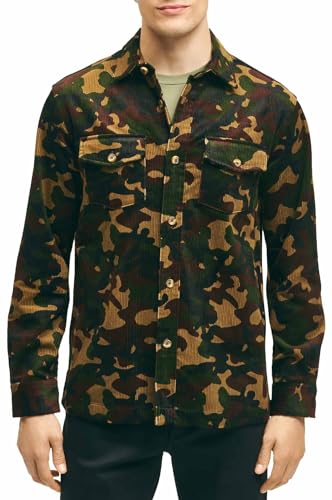 Brooks Brothers mens Medium Wale Corduroy Camo Shirt Jacket Button Down Shirt