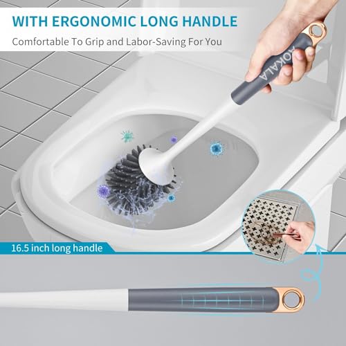WEKOTEE Toilet Bowl Brush and Holder Set,Silicone Toilet Bowl Brush,Toilet Cleaner Brush for Bathroom,Floor Standing & Wall Mounted Toilet Scrubber Without Drilling, Light Gray (185-01)